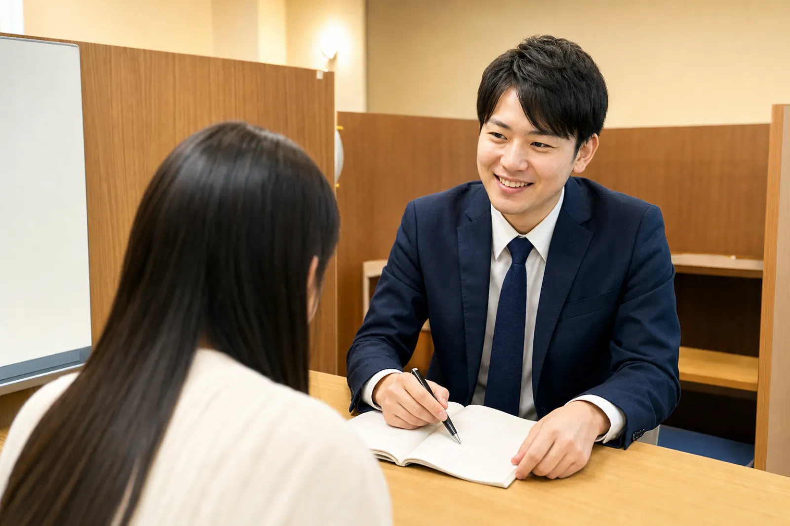 笑顔で生徒の質問に応じる個別指導の様子