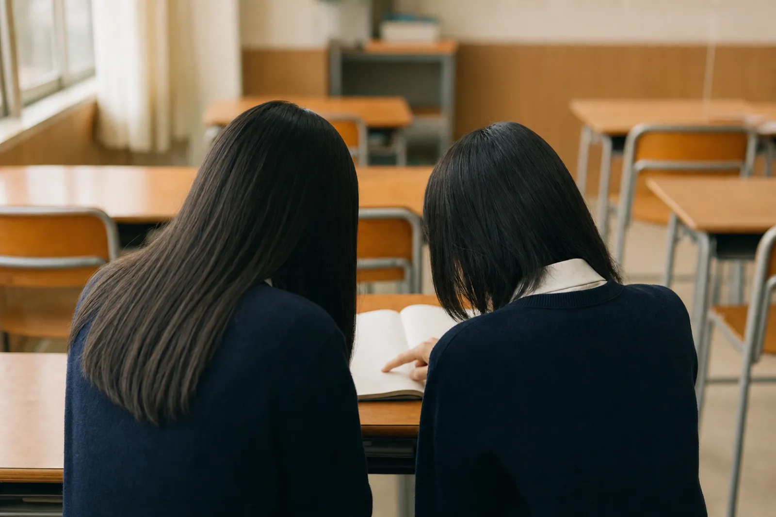 自習室で並んで学習に取り組む生徒たち