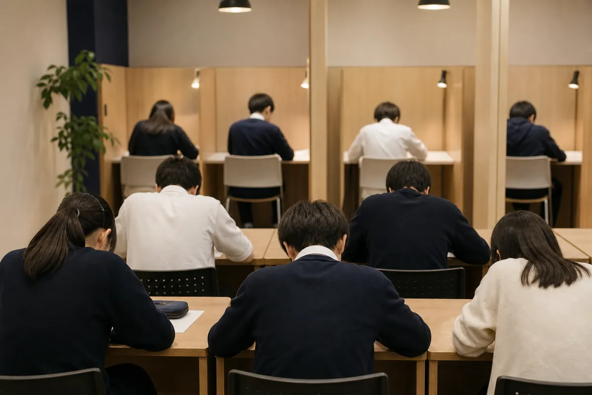 自習室のブースで勉強する生徒たち